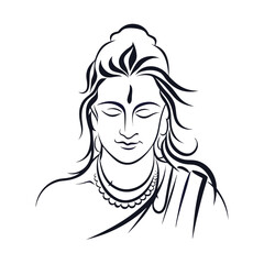 Serene Illustration of Hindu Deity Shiva in Contemplation Depicting Spirituality Tradition and Peaceful Divinity Through Elegant Line Art