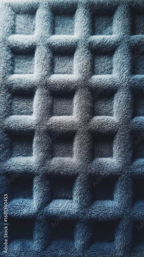 Aufkleber close up of a blue waffle textured microfiber fabric in a grid pattern with shadows and soft texture