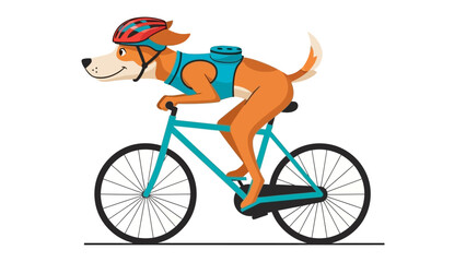 Dog on a Bicycle Adventure: A cheerful cartoon dog sporting a helmet and backpack pedals a bicycle with boundless energy and glee, epitomizing the joy of outdoor recreation.