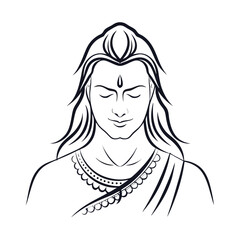 Elegant Line Art Depiction of a Serene Spiritual Figure Meditating with Closed Eyes and Traditional Clothing, Emanating Tranquility and Wisdom