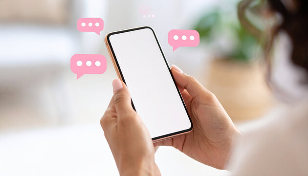 Woman's Hands Using smartphone with Message Bubbles