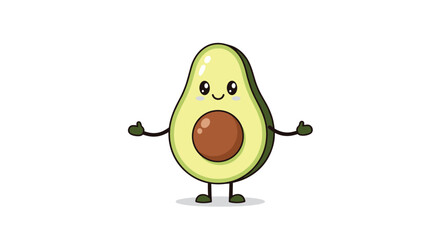 Cute animated avocado character offering a warm welcome with open arms and a friendly smile