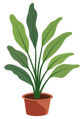 Houseplant with green leaves in a brown pot. Indoor decor element. Flat illustration for interior design and garden concept.