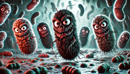 Frightening caricature microbes, generative ai illustration