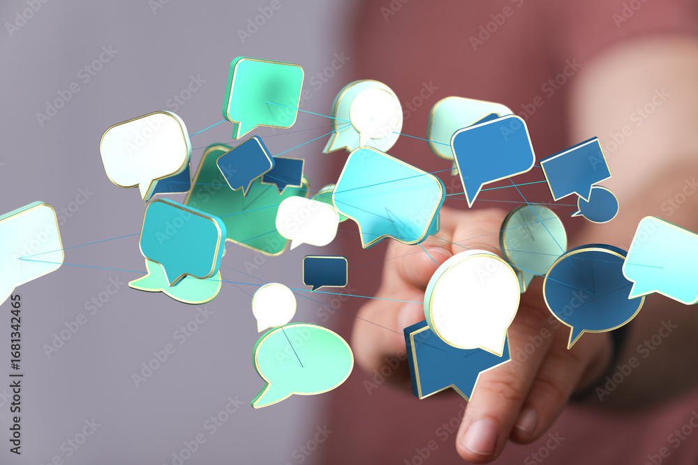 Aufkleber abstract image of interconnected speech bubbles, representing global communication and networking.