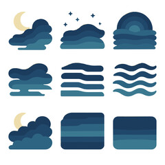 Icons nighttime horizon mist starry fog nocturnal silhouettes icon vapor vector night