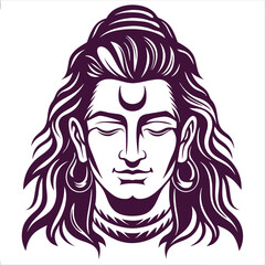 Serene Illustration of Lord Shiva Meditating Spiritual Art with Intricate Hair Design and Divine Symbolism in a Monochromatic Style
