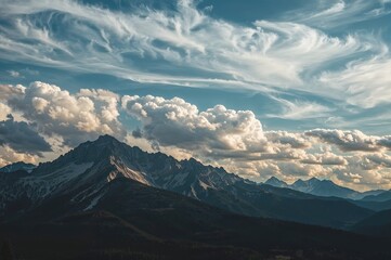 Daytime cloudy skies over rugged mountain outlines
