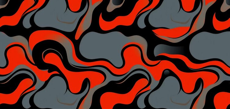 Retro abstract seamless pattern Red, gray, blue, orange, black fluid shapes, bold lines Geometric texture,  gray,  collage - Powered by Adobe