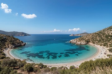 Fototapeta premium Charming cove with crystal-clear turquoise waters on a serene island