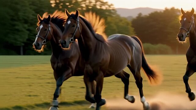 Beautiful horses running free in nature stock video footage for your projects and presentations
