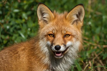 Fototapeta premium Close-up portrait of a red fox basking in sunlight