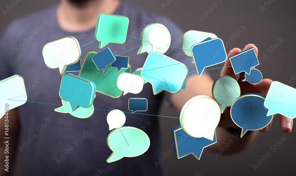 Aufkleber Abstract image of interconnected speech bubbles, symbolizing global communication and networking.