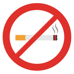No Smoking Sign &ndash; Red Circle Prohibition Symbol with Cigarette and Smoke