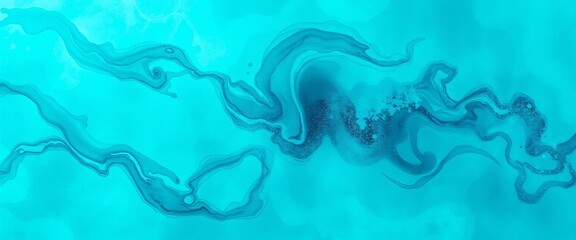 Obraz premium Swirling turquoise and teal watercolor textures create an ethereal underwater scene, painting, teal