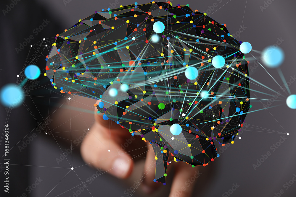 Poster abstract image of a digital brain network. ideal for ai, technology, and neuroscience concepts.