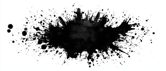 Black Ink Splatter on White Background Abstract Art Graphic Design Element Overhead Shot Studio Shot