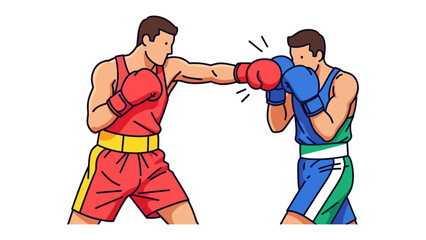 Dynamic Boxing Duel: Capturing the intensity of a boxing match, two determined athletes engage in a dynamic exchange of power punches.