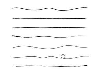 Set of artistic pen brushes.Doodles, ink brushes.Set of vector grunge brushes. Collection of strokes of markers. Set of wavy horizontal lines