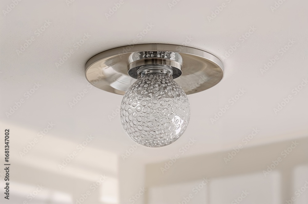 Poster close-up of a single contemporary recessed light fixture in an empty space, featuring a large bulb w