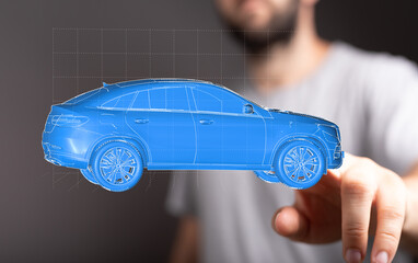 Innovative automotive design. 3D model of a blue luxury SUV.