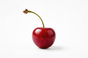 Solitary red cherry on a white background