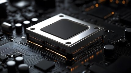 Fototapeta premium A close up shot reveals the intricate details of a modern computer processor chip mounted on a circuit board showcasing advanced technology and precision enginee.
