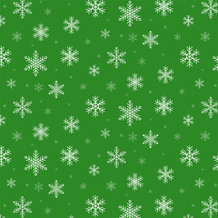 Seamless pattern with white snowflakes isolated on green background.Christmas snowflake repeat pattern.Winter wallpaper background.