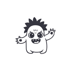 cute monster isolated on white background for coloring pages, magazines. Alien, cartoon character. Sketch, doodle. Vector illustration

