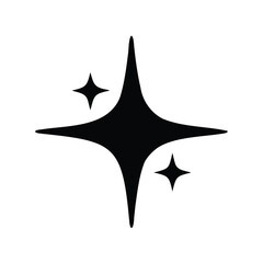 Obraz premium Sparkle Stars Icon Black Silhouette - Black silhouette icon of a large four-pointed sparkle star with two smaller stars, representing shine, magic, twinkle, or decoration.