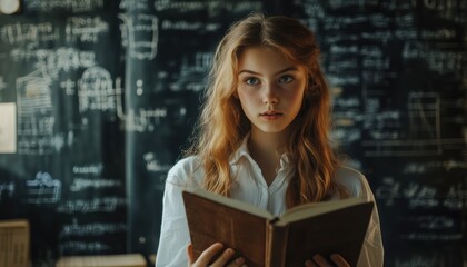 Schoolgirl Prepares For Higher Mathematics Exam By Studying Exact Mathematical Sciences And Attempting To Prove Complex Theorem With Algebra Book.