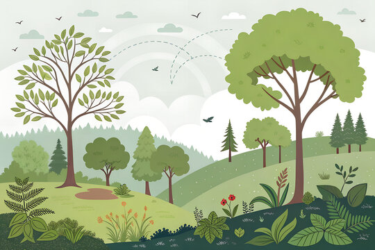 Digital illustration of lad restoration and greenery symbolizing environmental sustainability