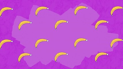 Animation of banana icons over purple background - Powered by Adobe