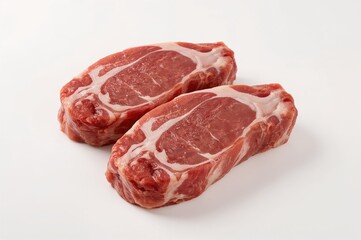 Uncooked pork cutlets displayed against a plain white backdrop