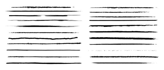 Set of artistic pen brushes.Doodles, ink brushes.Set of vector grunge brushes. Collection of strokes of markers. Set of wavy horizontal lines