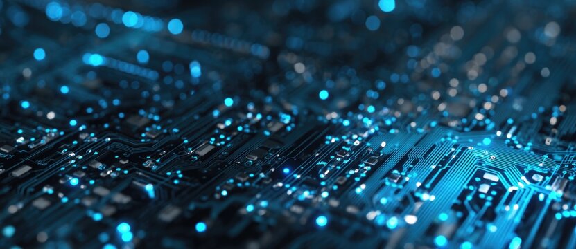 Close-up of circuit board with blue LEDs