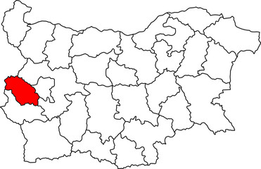 A detailed map of Bulgaria highlighting the Pernik Province. Ideal for regional studies, business analysis, or content related to its proximity to the capital, Sofia.

