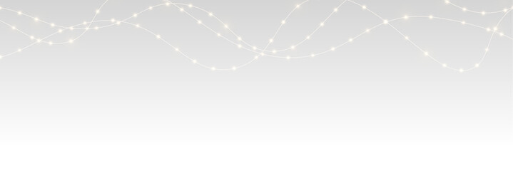 Transparent, banner, vector, gold, advertising garland holiday winter border with bright light colours. PNG PNG Overlay festive christmas party card celebration design, isolated graphic background.