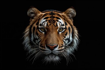 Fototapeta premium Tiger portrait against a dark backdrop