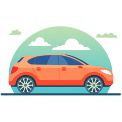 Orange SUV car flat vector side view