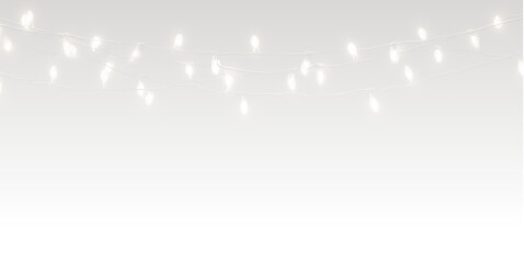 Golden festoon lights in glowing style for winter celebration. Transparent PNG Overlay	
