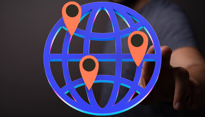 Abstract illustration of global network and location pins.  Perfect for tech, travel, and...