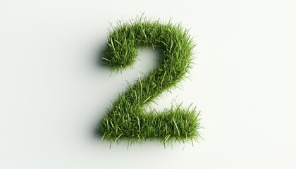 Number 2 With Eco-Friendly Grass On A White Background: A Minimalistic And Modern Design Featuring A Crisp And Clean Aesthetic.
