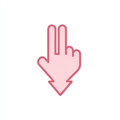 Obraz premium Pink hand icon, two fingers, pointing down arrow