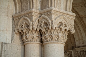 Obraz premium Decorative features of a 16th-century palace showcasing Gothic and Renaissance architecture, crafted from stone between 1516 and 1522 by Paskoje Milicevic Mihov