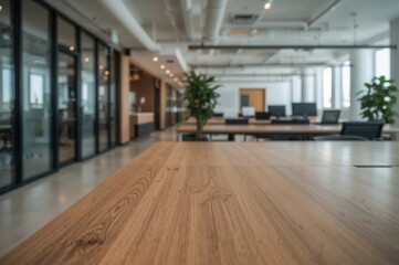 Fototapeta premium Blurred view of a contemporary office environment, showcasing a sleek workspace and collaborative area, reflecting a modern way of living.