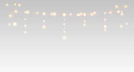 Transparent PNG. Golden festoon lights in glowing style for winter celebration.
