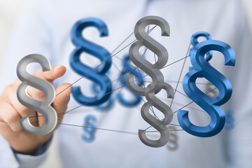 Abstract image of interconnected paragraph symbols, representing legal networks, regulations, and...