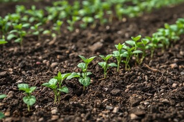 Sowing Broad Bean Seedlings in a Garden Bed