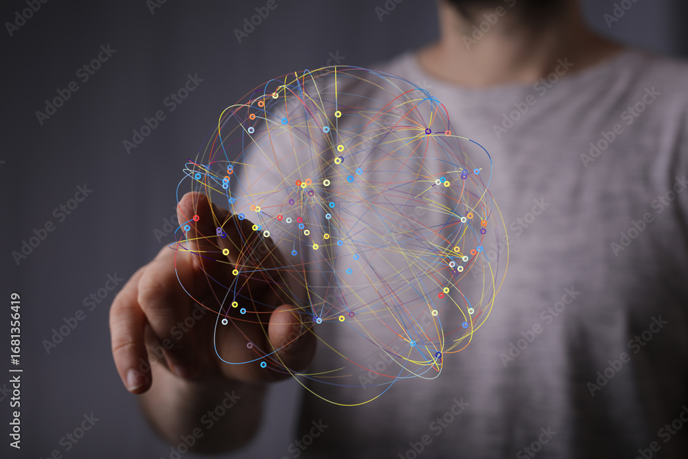 Poster abstract image depicting a complex network, ideal for tech, global, and connection concepts.